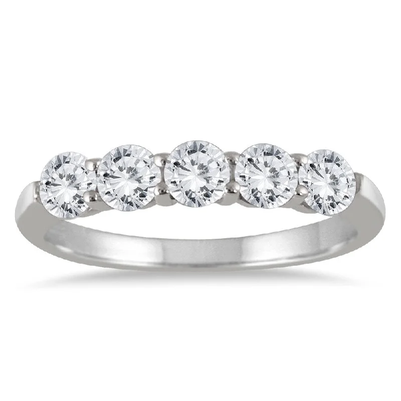 3/4 Carat TW Five Stone Diamond Wedding Band in 14K White Gold