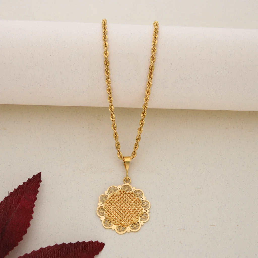 Gold Necklace (Chain With Gold Flower Shaped Pendant) 21KT - FKJNKL21K7590