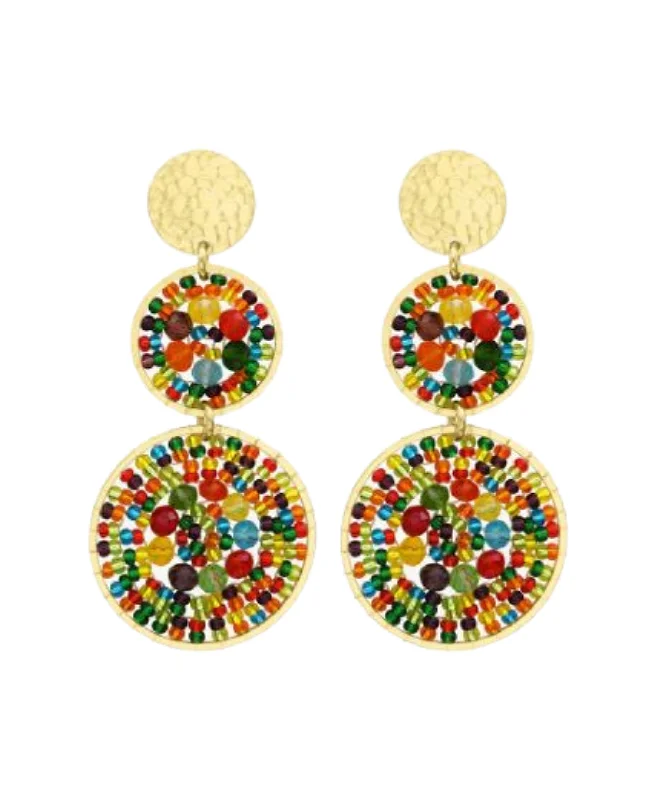 Color Beads & Crystal Double Circle Earrings