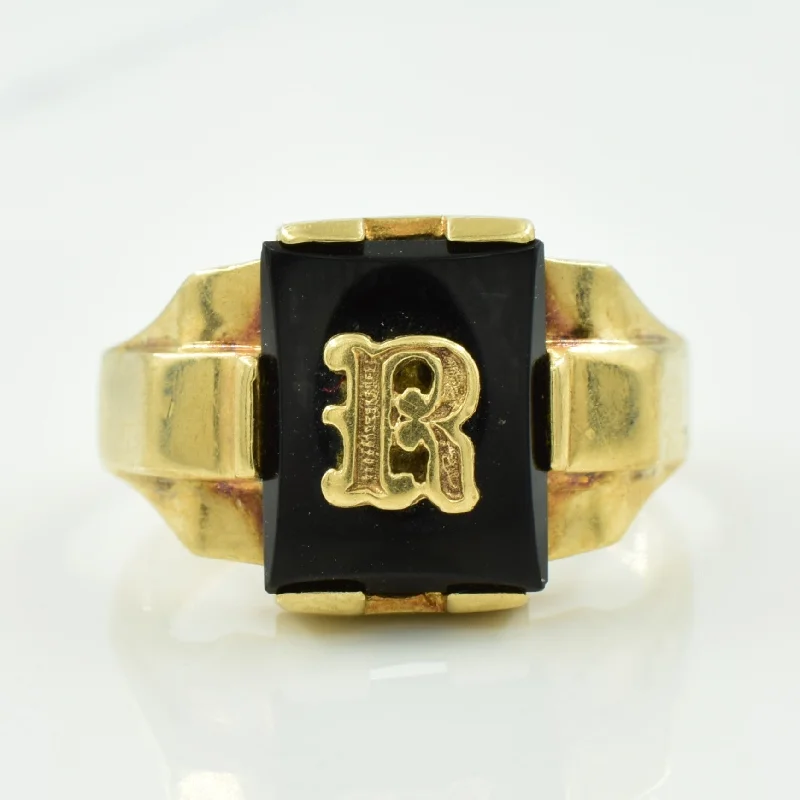 'R' Initialed Black Onyx Ring | 2.35ct | SZ 5.25 |