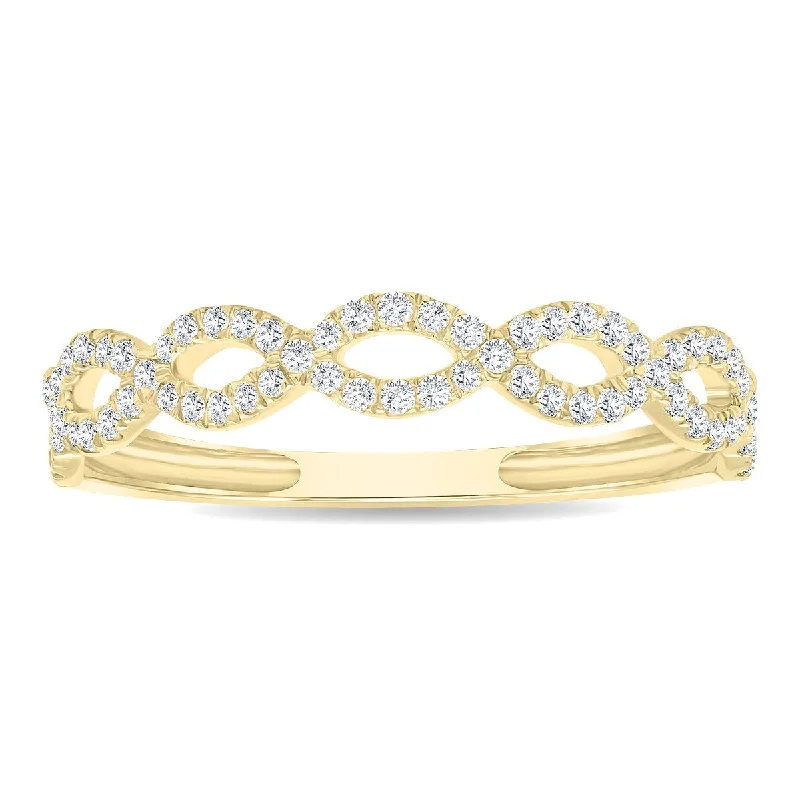 Women's 1/4 Carat TW 3mm Double Row Twisted Diamond Wedding Band in 10K Yellow Gold