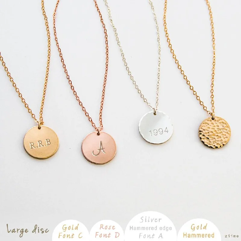 Disc Necklace, Gold Circle, Initial Necklace, Simple gold Necklace, Gold Letter Necklace, Bridesmaid Gift, Silver, Gold, Rose Gold SN0020