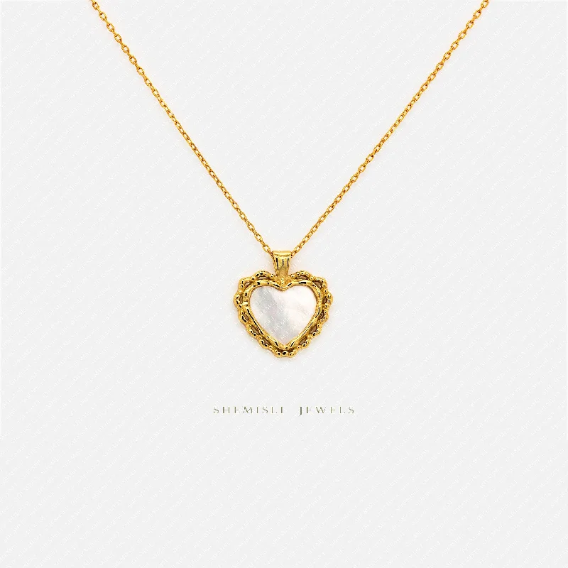 Mother of Pearl Heart Necklace, Silver or Gold Plated  (17.75") SHEMISLI - SN036