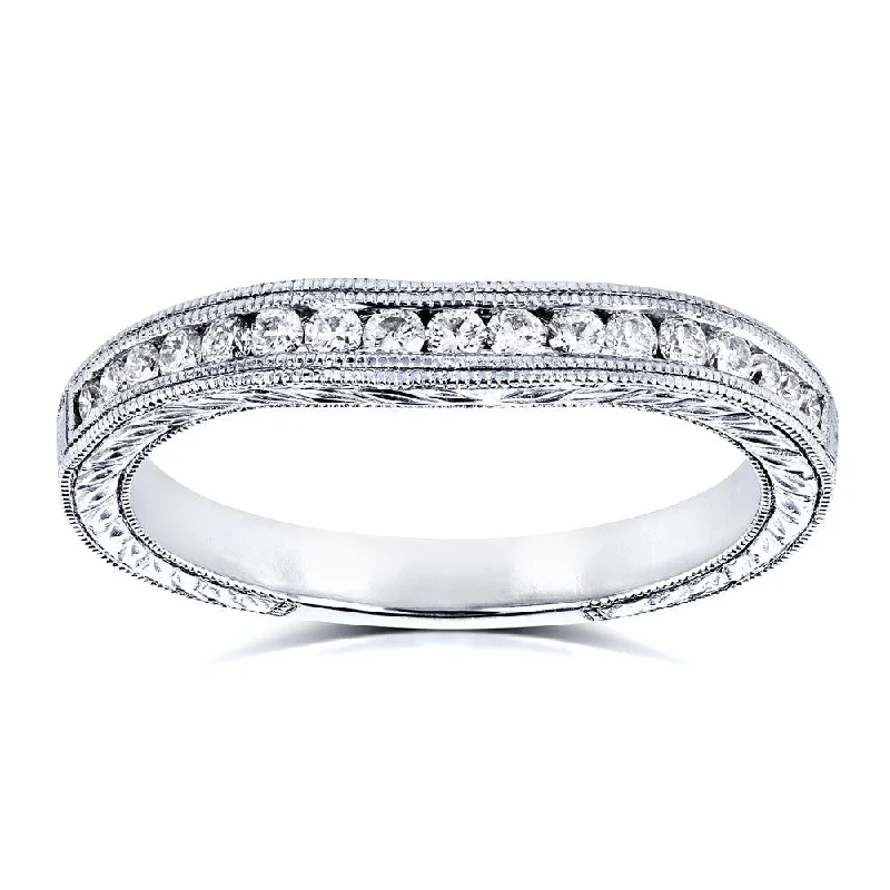 Annello by Kobelli 14k White Gold 1/5ct Diamond Contoured Wedding Band Ring (G-H, I1-I2)