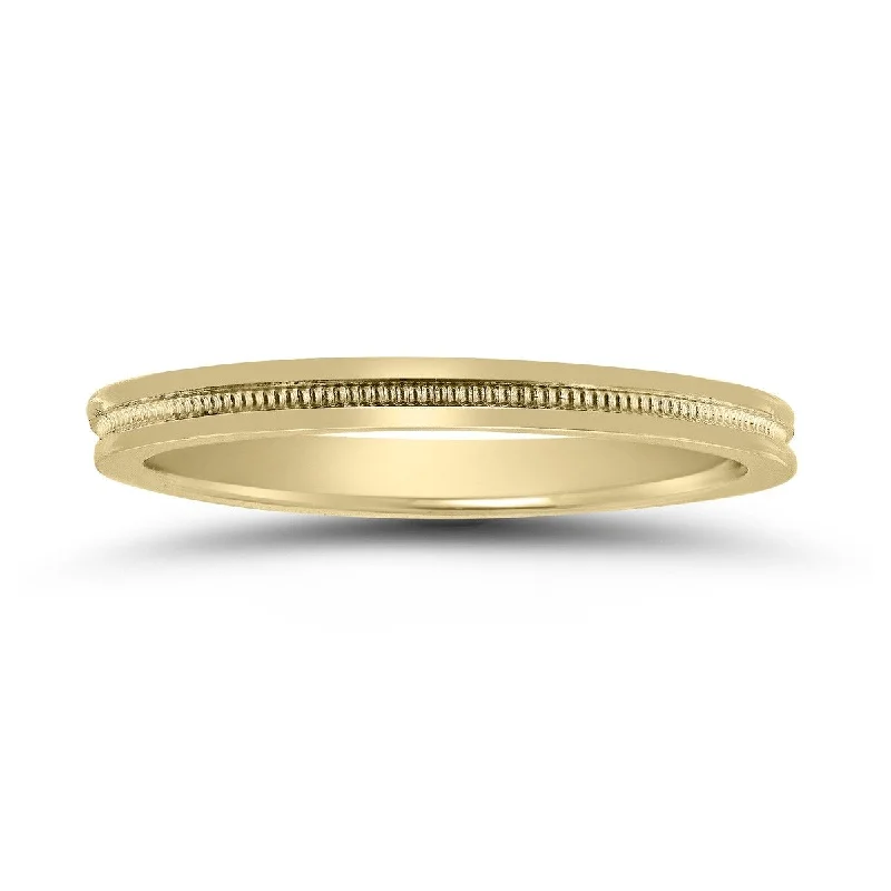 2MM Center Milgrain Wedding Band in 14K Yellow Gold