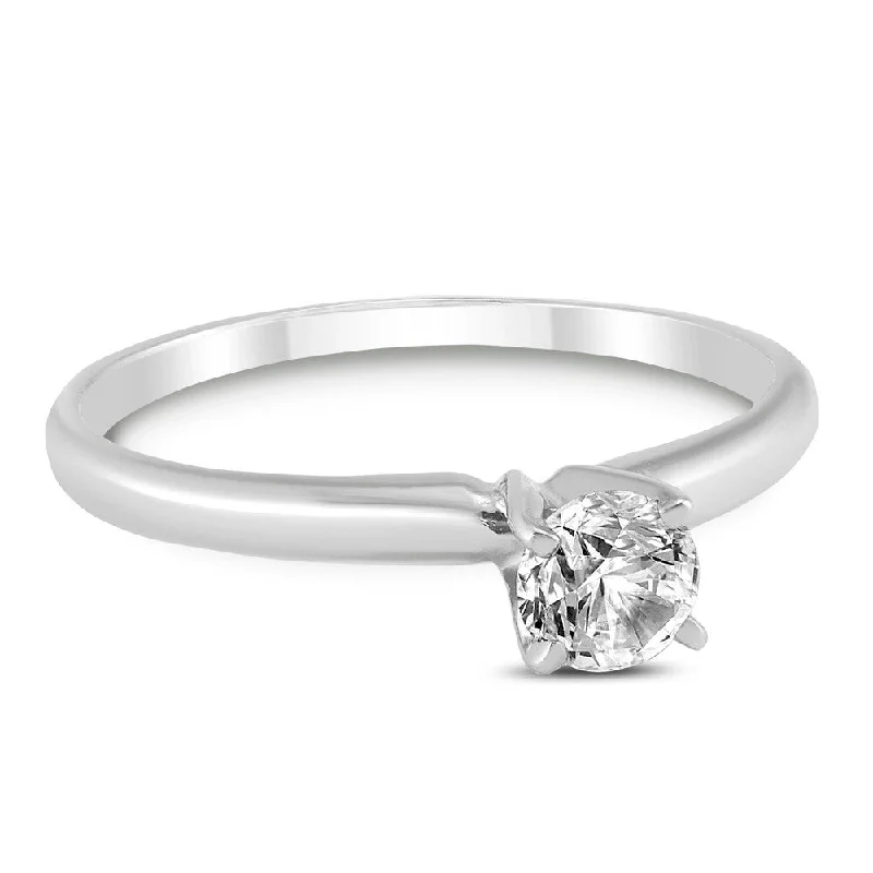 1/3 Carat Round Diamond Solitaire Ring in 14K White Gold