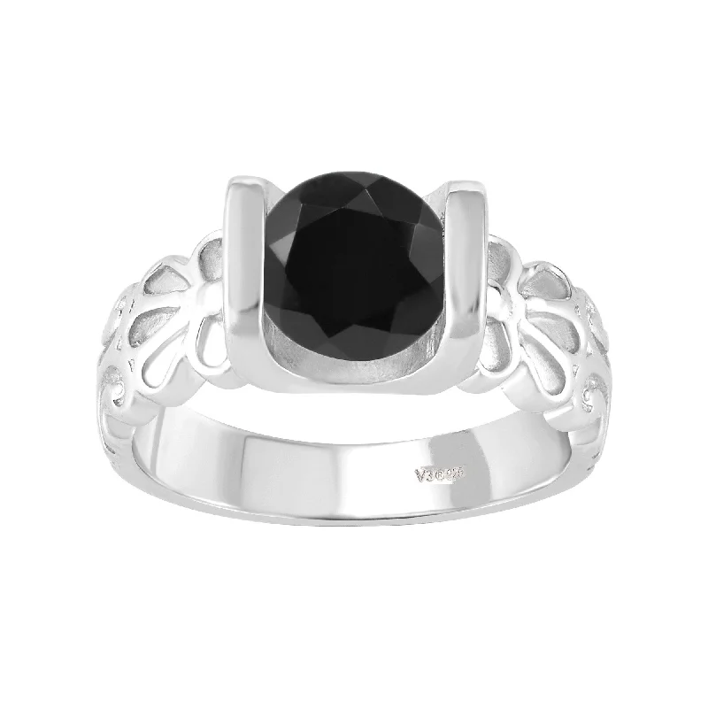 Sterling Silver with 2.30 CTTW Natural Black Diamond Solitaire Ring