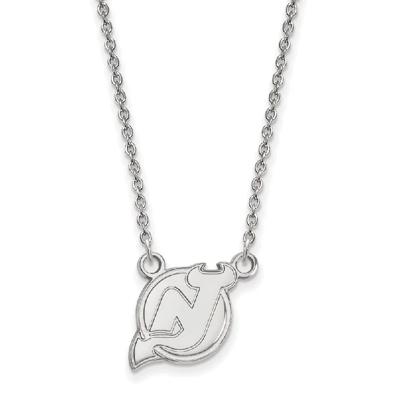 14k White Gold NHL New Jersey Devils Small Necklace, 18 Inch