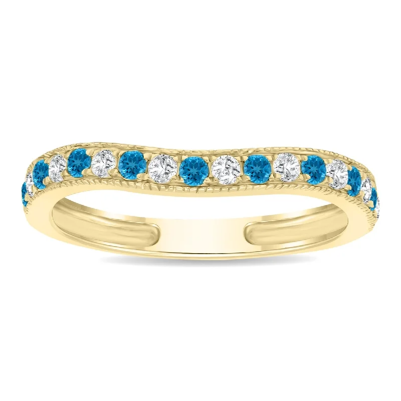 Blue Topaz and Diamond Channel Set Wedding Band in 10K Yellow Gold