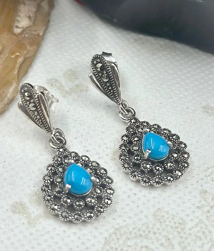 The Silver Marcasite Earrings (Turquoise)