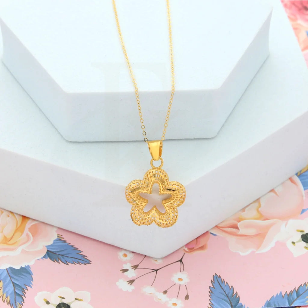 Gold Necklace (Chain with Flower Star Pendant) 21KT - FKJNKL21KM8205