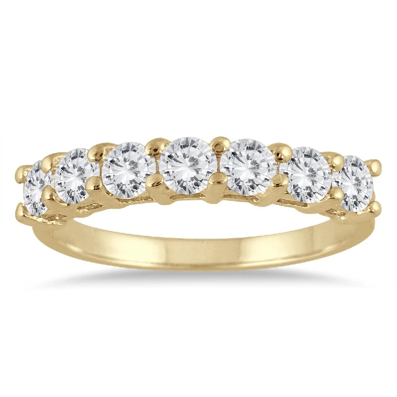 AGS Certified 1 Carat TW Seven Stone Diamond Wedding Band in 14K Yellow Gold (K-L Color, I2-I3 Clarity)