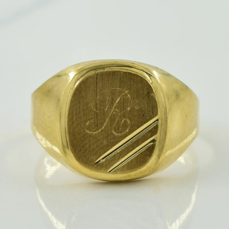 10k Yellow Gold 'R' Initialed Signet Ring | SZ 9.5 |