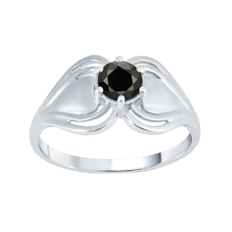 Sterling Silver with Genuine Black Diamond Solitaire Ring