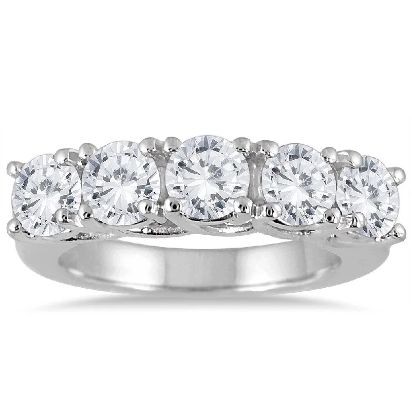 Marquee Jewels 14k White Gold 3ct TDW Prong 5-stone Diamond Wedding Band (J-K, I2-I3)