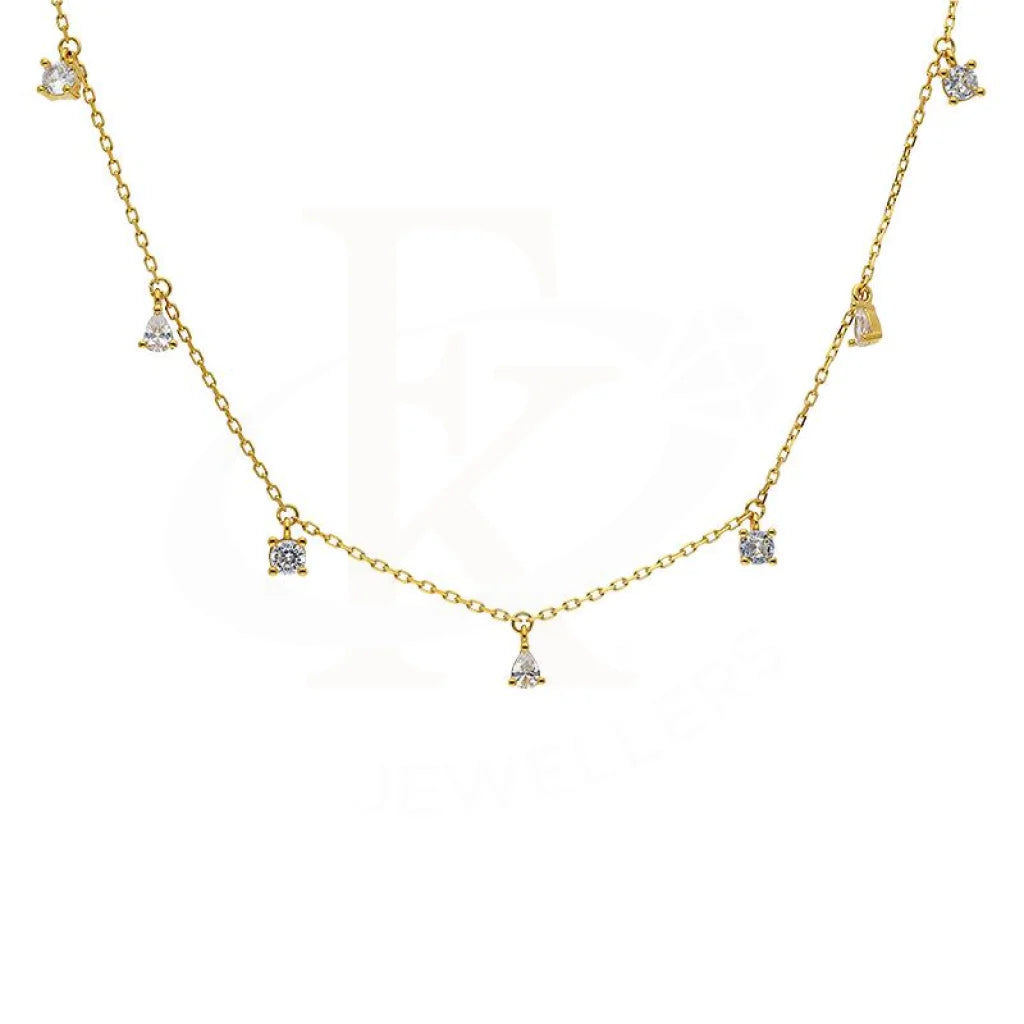 Sterling Silver 925 Gold Plated Pear and Round Shaped Solitaires Necklace - FKJNKLSL2909