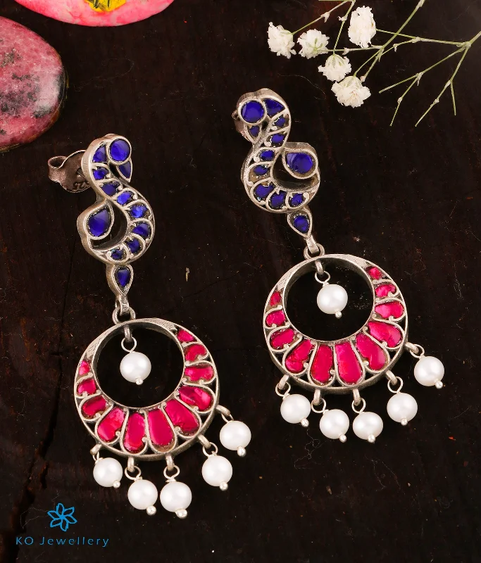 The Yavanika Silver Peacock Kundan Earrings