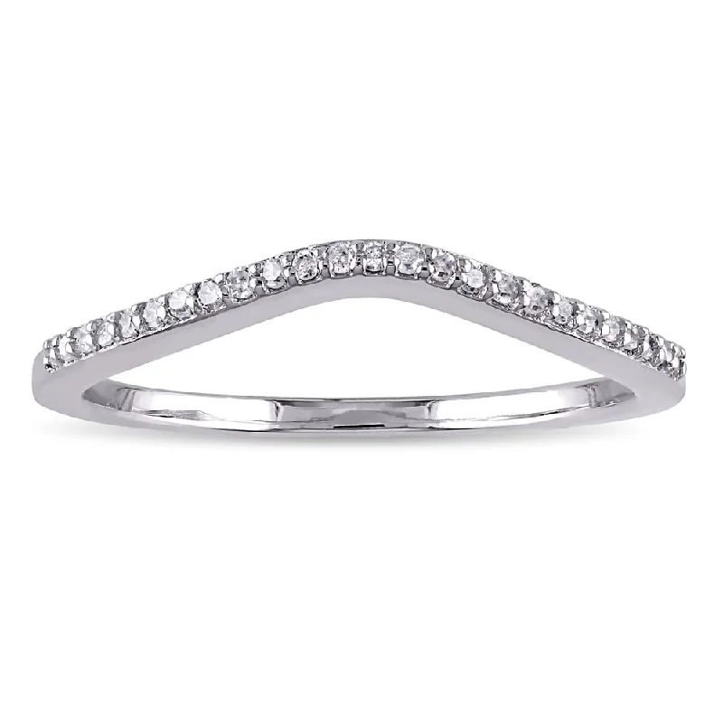 Miadora 10k White Gold 1/10ct TDW Diamond Contour Stackable Anniversary-style Wedding Band Ring