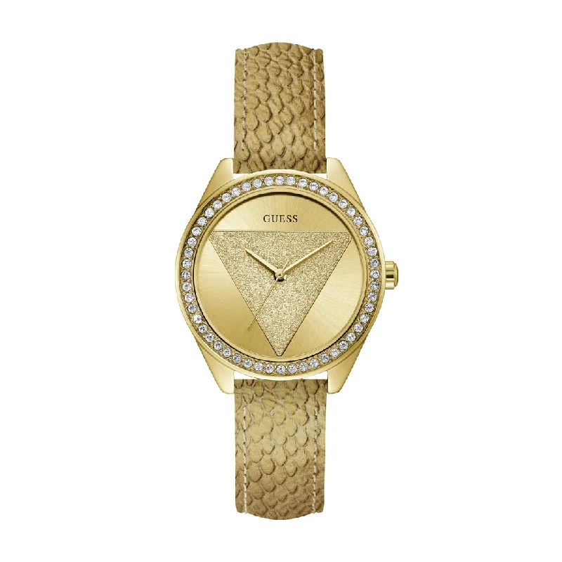 Guess Ladies Tri Glitz Gold Leather Watch Model W0884L5