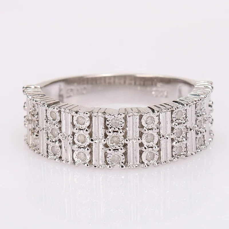 Miadora Sterling Silver 1/6ct TDW Diamond Vintage Multi-Row Anniversary Wedding Band Ring