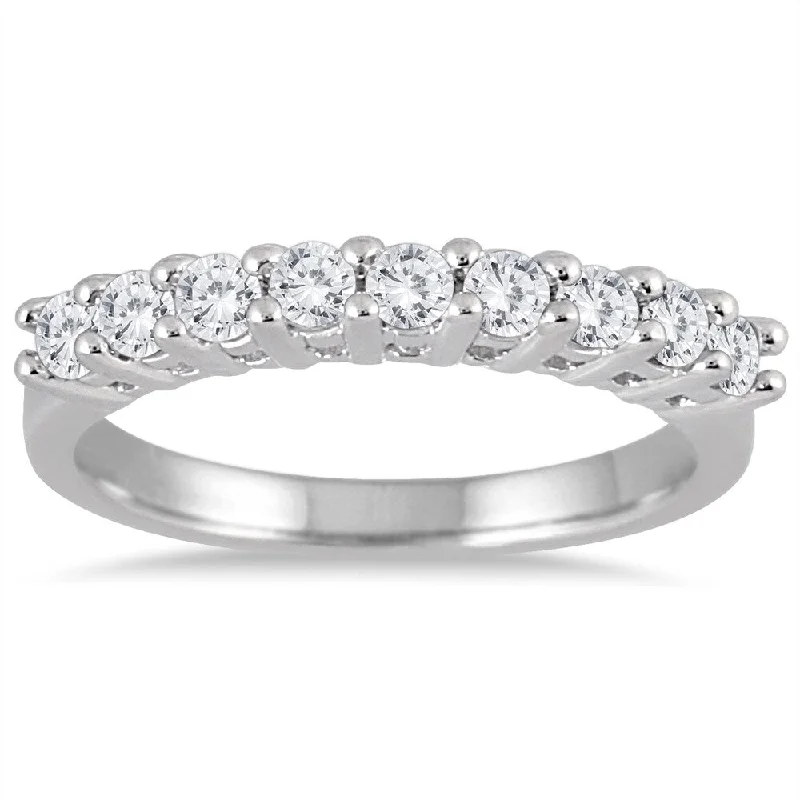 Marquee Jewels 10k White Gold 1ct TDW Prong 9-stone Diamond Band