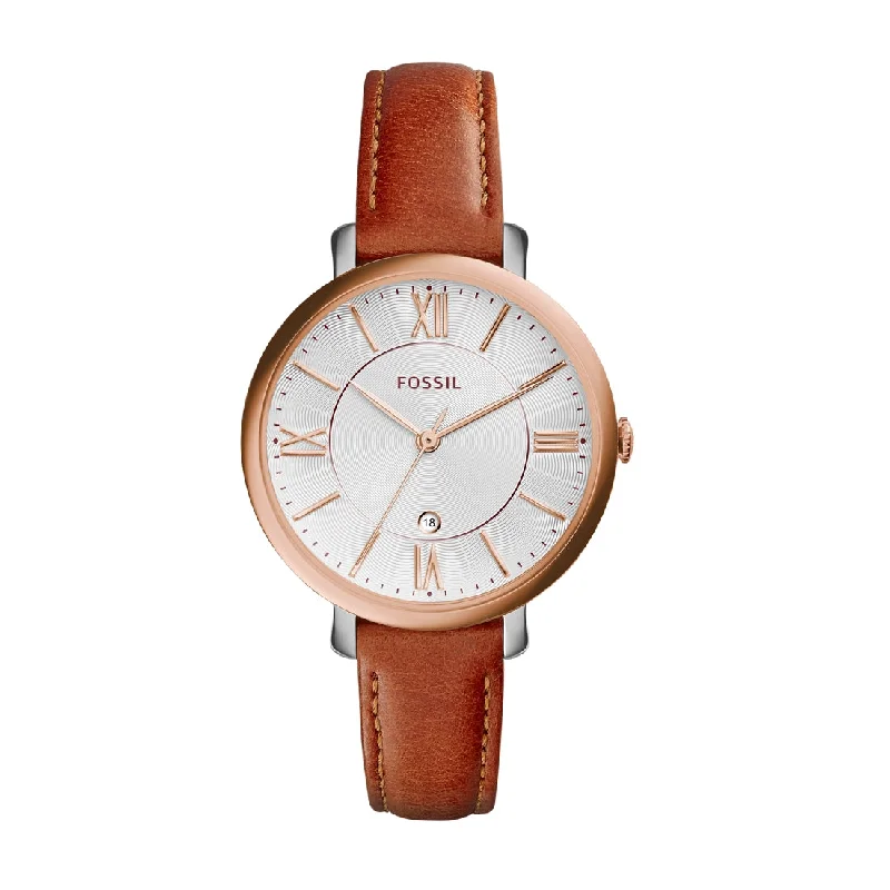 Fossil Ladies Rose Gold Dial White Face Brown Leather Band Model ES3842