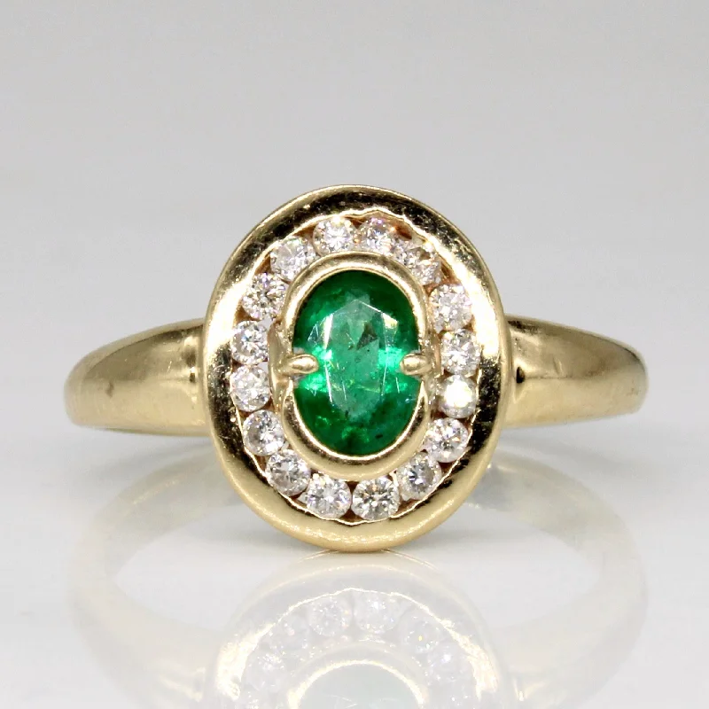 Emerald & Diamond Halo Ring | 0.35ct, 0.20ctw | SZ 6.5 |