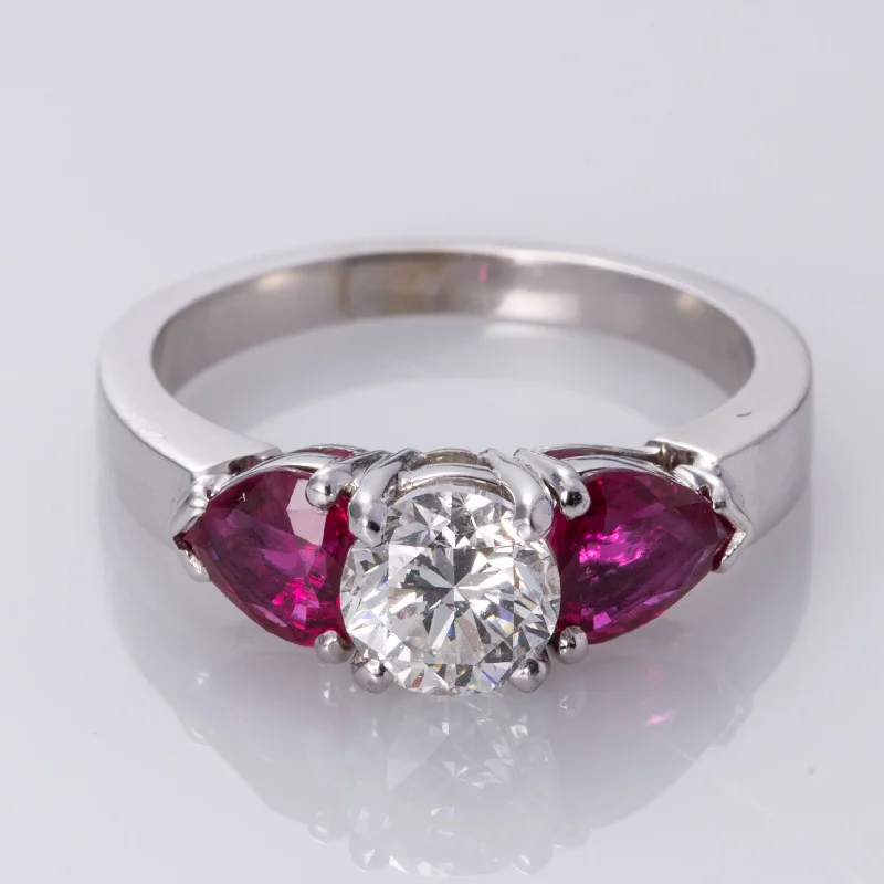 18K White Gold  Diamond and Ruby Ring | 1.00 ct, 1.31 ctw | SZ 6.25 |