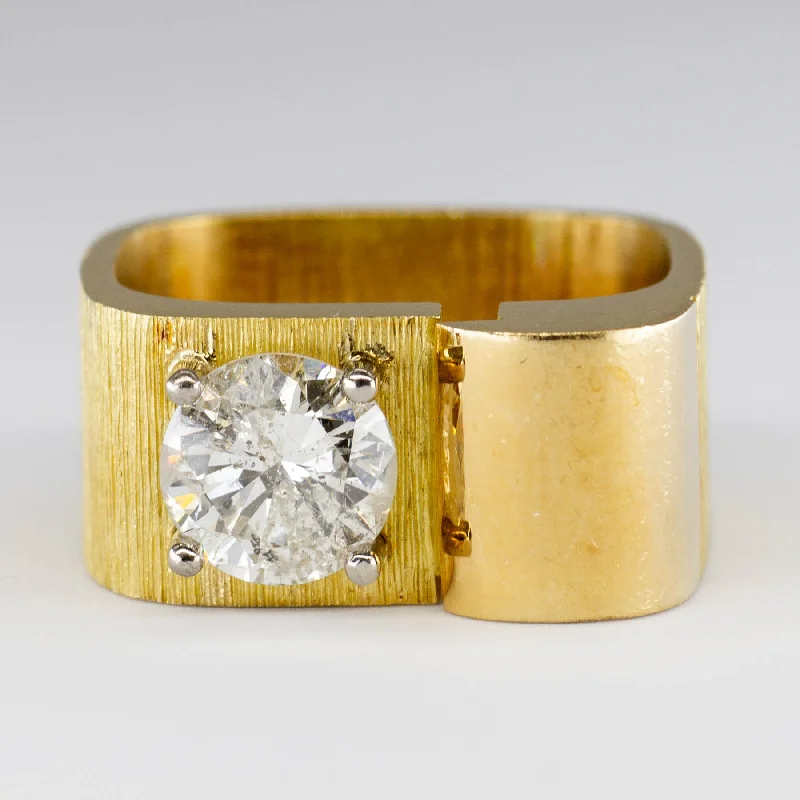 1970s Signed Pelegrin 18k Yellow Gold Abstract Solitaire Ring | 1.58ct I2-I3 I-J  | SZ 8.5