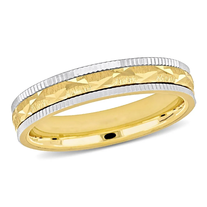 Miadora Brushed and Hammered Finish Wedding Band in Two-Tone 14k Gold