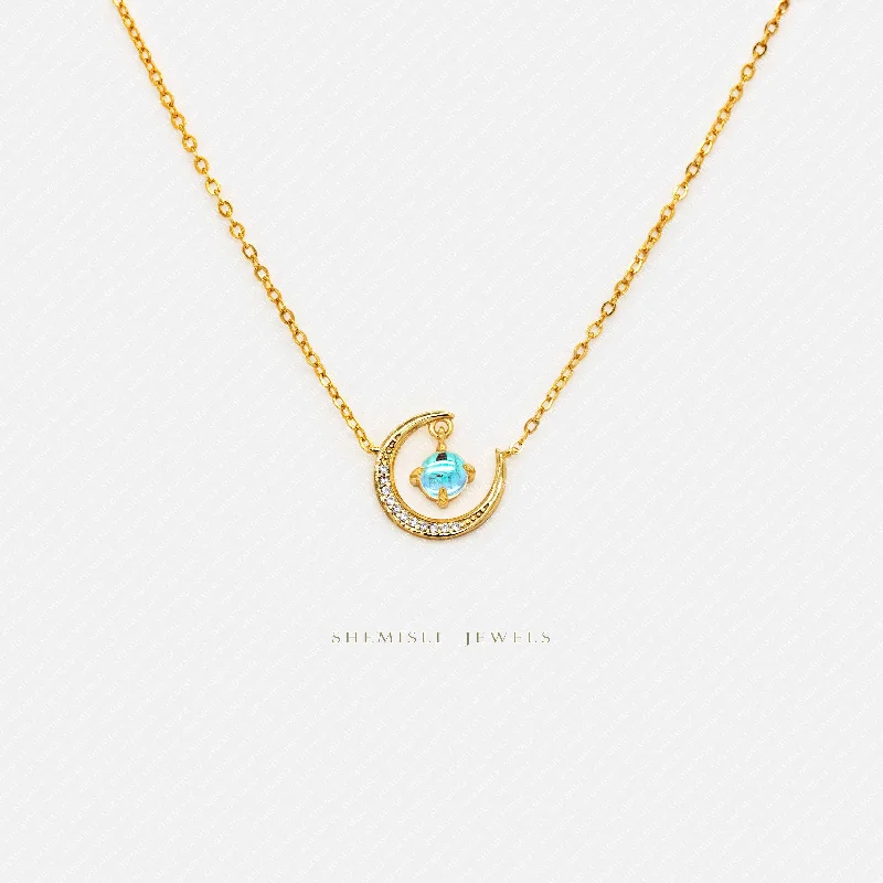 Blue Moon Necklace, Silver or Gold Plated  (15.5"+2") SHEMISLI - SN027