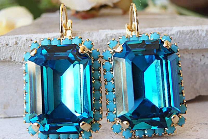 Turquoise crystal earrings