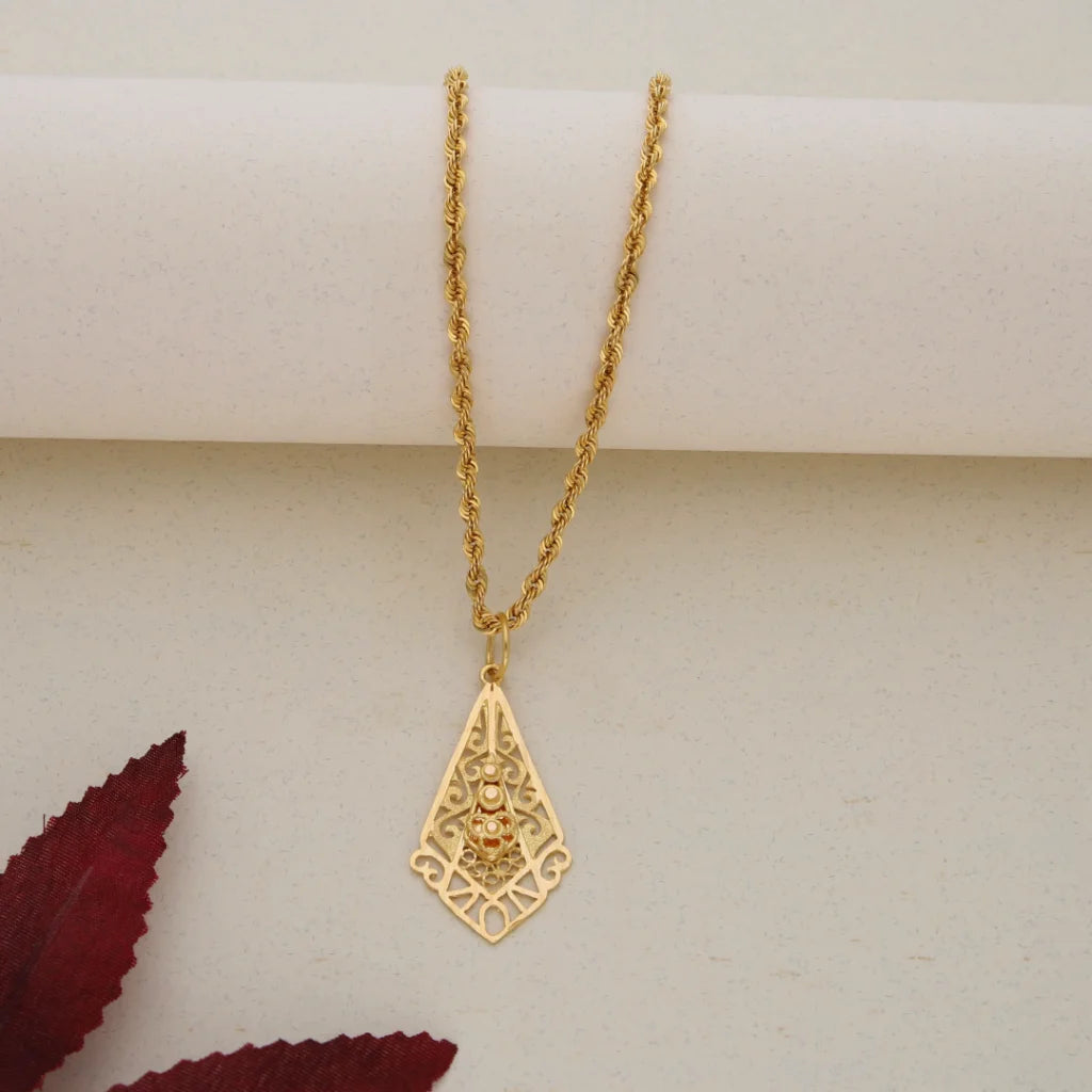 Gold Necklace (Chain with Gold Tear Shaped Pendant) 21KT - FKJNKL21K7684