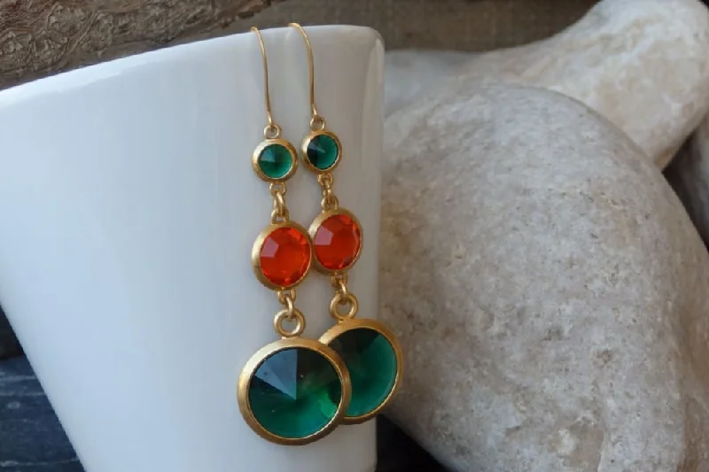 Orange green earrings