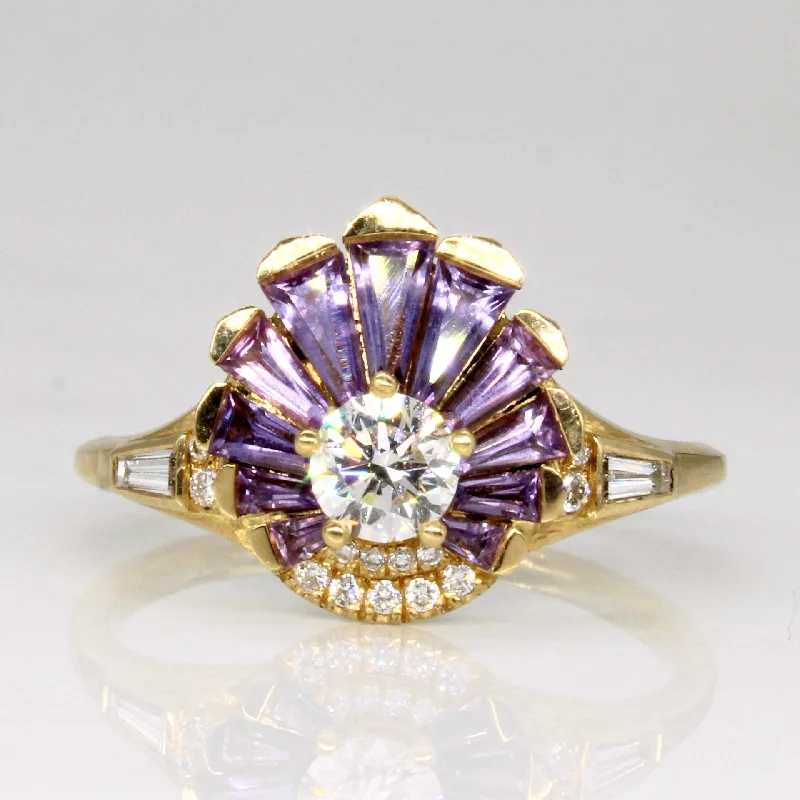 Purple Sapphire & Diamond Fan Ring | 1.30ctw, 0.55ctw | SZ 7.25 |