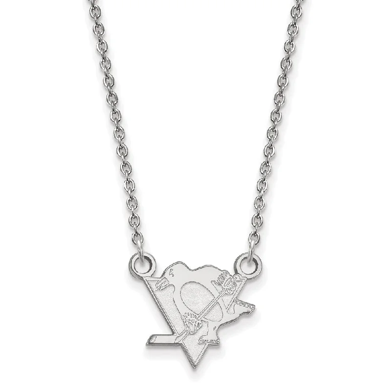 14k White Gold NHL Pittsburgh Penguins Small Necklace, 18 Inch