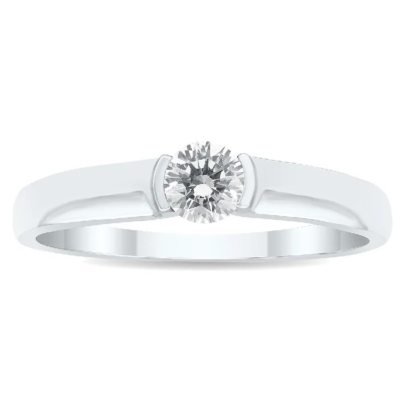 1/3 Carat Half Bezel Diamond Solitaire Ring in 10K White Gold