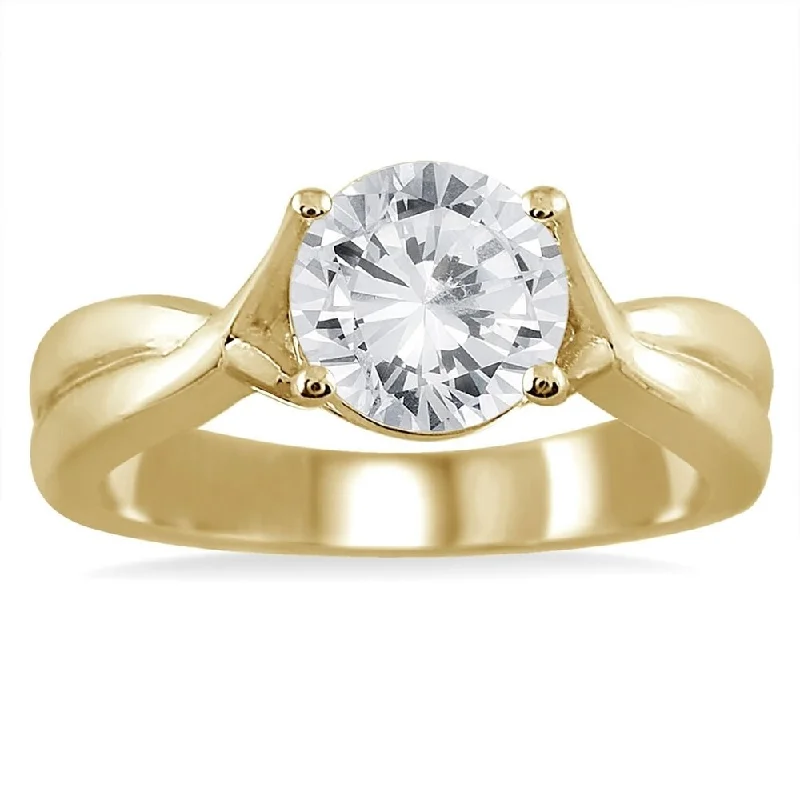 AGS Certified 1 Carat Diamond Solitaire Ring in 14K Yellow Gold (J-K Color, I2-I3 Clarity)