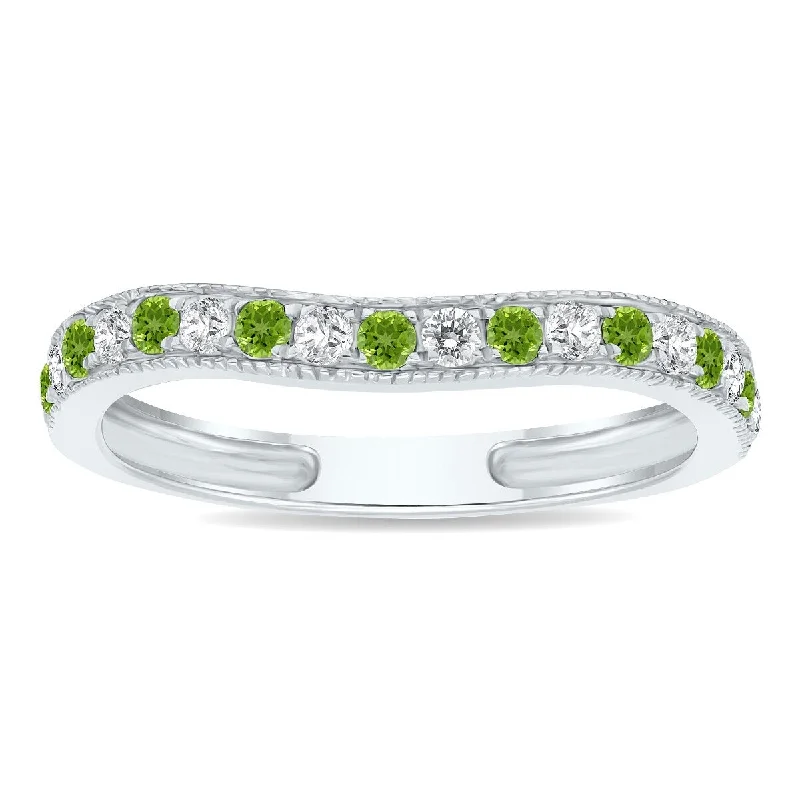 Peridot and Diamond Channel Set Wedding Band in 10K White Gold