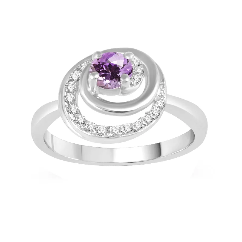 White Gold with Natural Amethyst and White Diamond Solitaire Ring