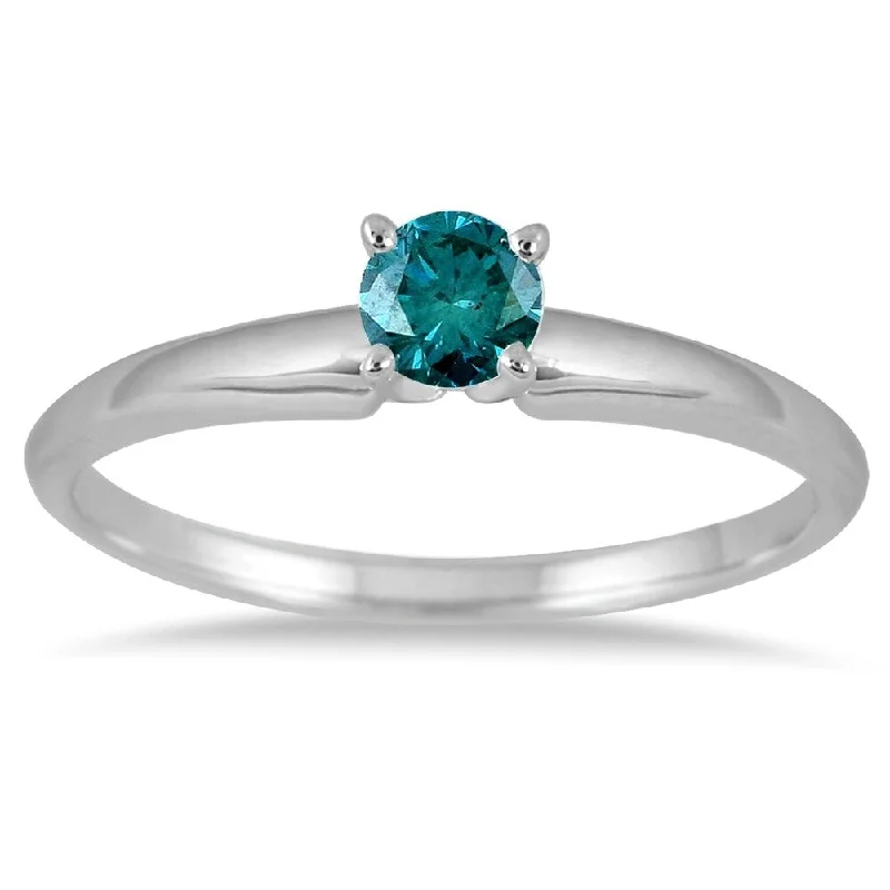 1/4 Carat Round Blue Diamond Solitaire Ring in 14k White Gold