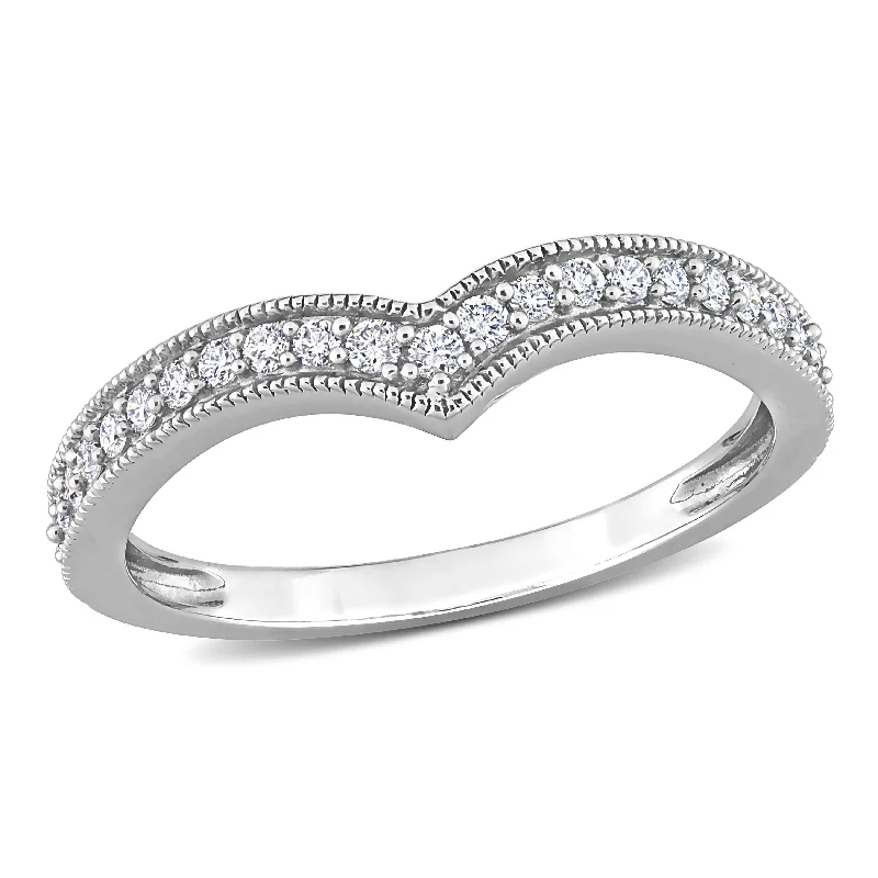 Miadora 1/4ct TDW Diamond Contour Stackable Semi-Eternity Wedding Band Ring in 10k White Gold