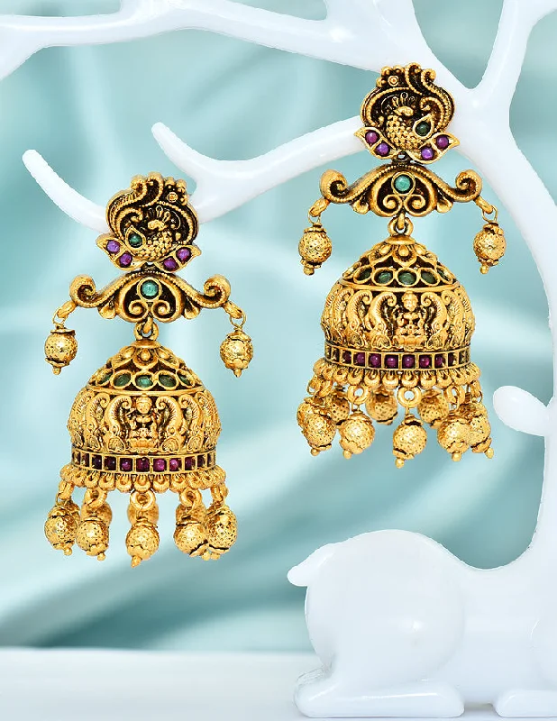 Designer Zirconia Kempu Peacock Jhumka Earrings