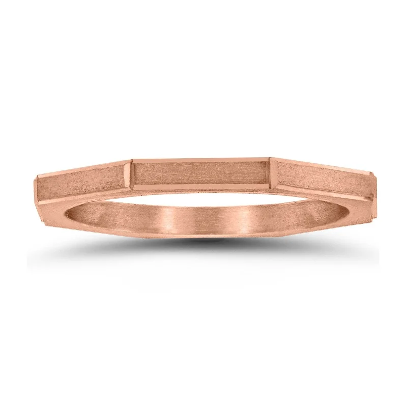 Eight Sided Thin 1.5MM Matte Finish Wedding Band in 14K Rose Gold