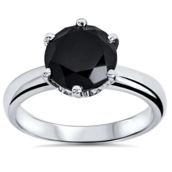 14k White Gold 2ct TDW Round-cut Black Diamond Solitaire Ring