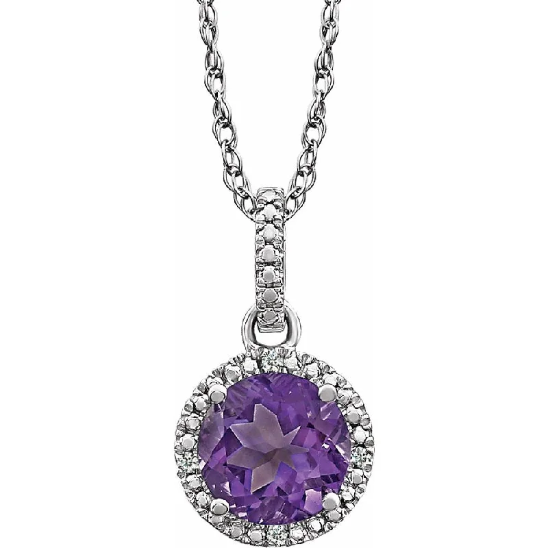 Rh Sterling Silver, Gemstone & .01 CTW Diamond Round Necklace, 18 Inch