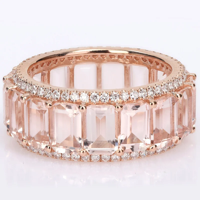 Miadora 14k Rose Gold 9 1/3ct TGW Morganite & 5/8ct TDW Diamond Full-Eternity Wedding Band Ring