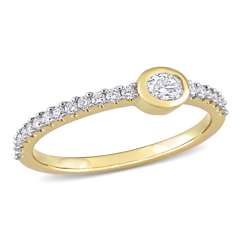 Miadora 14k Yellow Gold 1/3ct TDW Oval and Round-cut Diamond Anniversary Wedding Band Ring