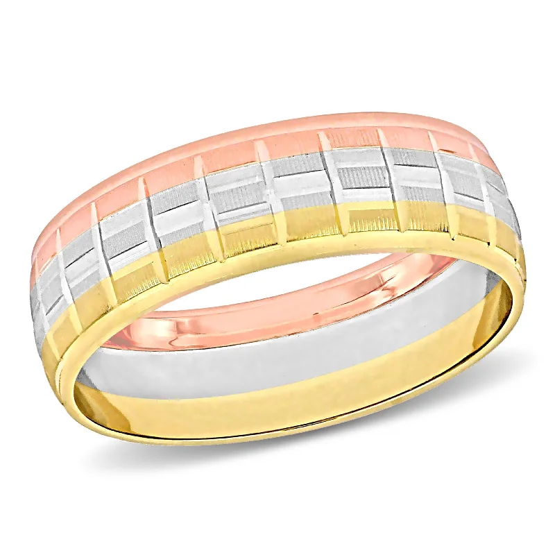 Miadora 6mm Textured Wedding Band 3-Tone 10k Yellow White & Rose Gold