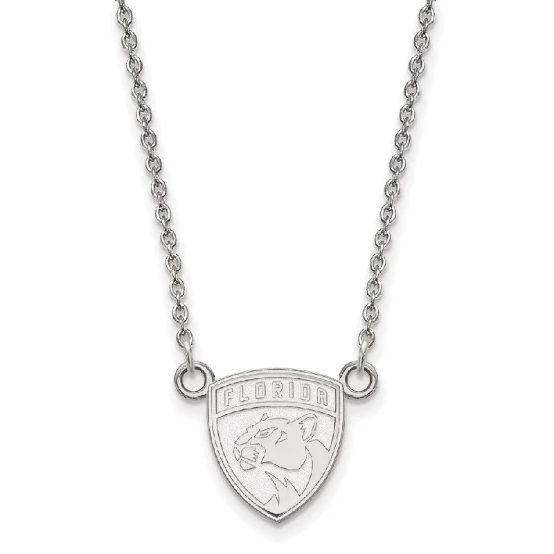 14k White Gold NHL Florida Panthers Small Necklace, 18 Inch